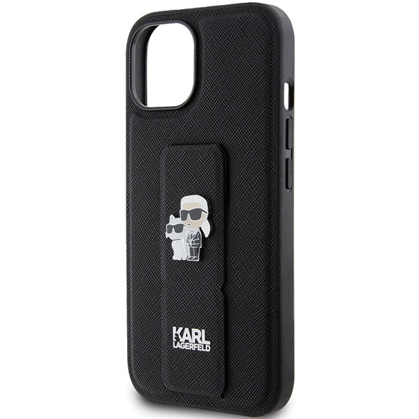 MagSafe Case for Apple iPhone 15 Plus / 14 Plus, Karl Lagerfeld, Saffiano Gripstand Karl & Choupette, Black - Image 2