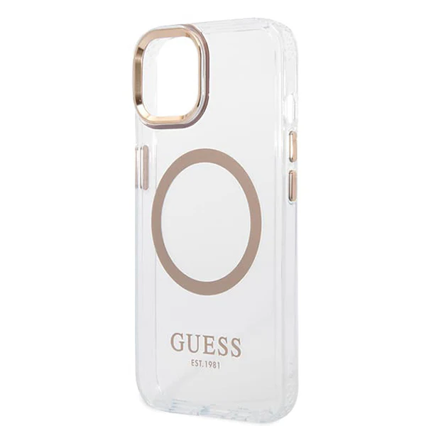 MagSafe Case for Apple iPhone 15 Plus, Guess, Metal Outline, Gold - Image 4