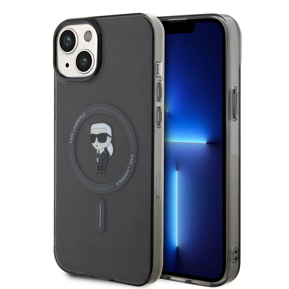 MagSafe Case for Apple iPhone 15 Plus, Karl Lagerfeld, IML Ikonik Karl, Black