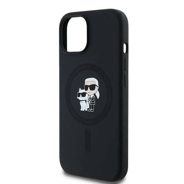 MagSafe Case for Apple iPhone 15 Plus, Karl Lagerfeld, Karl & Choupette Silicone, Black - Image 4