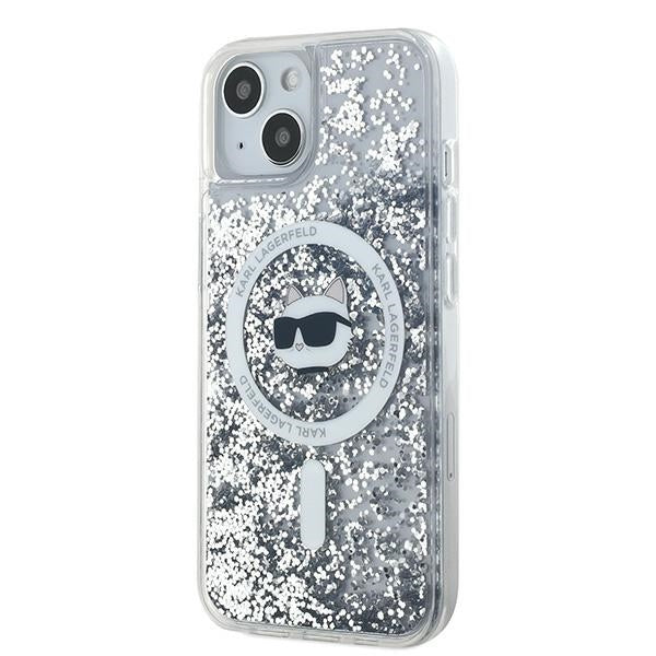 MagSafe Case for Apple iPhone 15 Plus, Karl Lagerfeld, Liquid Glitter Choupette's Head, Transparent - Image 5