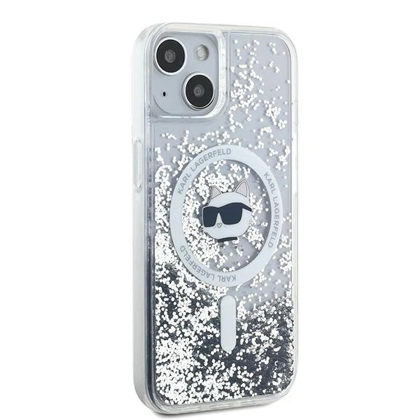 MagSafe Case for Apple iPhone 15 Plus, Karl Lagerfeld, Liquid Glitter Choupette's Head, Transparent - Image 6