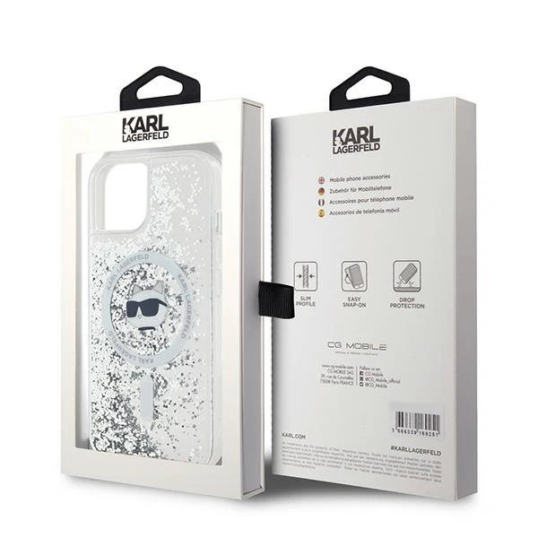 MagSafe Case for Apple iPhone 15 Plus, Karl Lagerfeld, Liquid Glitter Choupette's Head, Transparent - Image 7