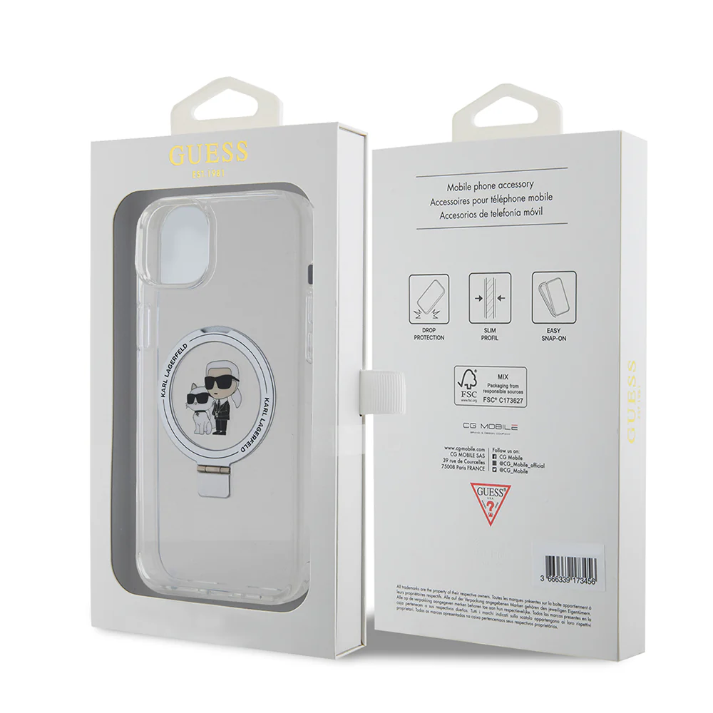 MagSafe Case for Apple iPhone 15 Plus, Karl Lagerfeld, Ringstand Karl and Choupette, White - Image 7