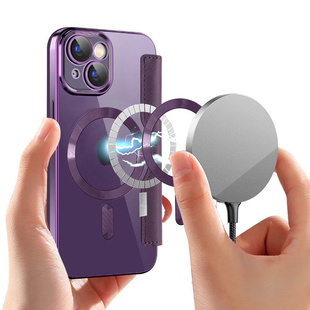 MagSafe Case for Apple iPhone 15 Plus, Techsuit, SmartMag Book, Purple - Image 6