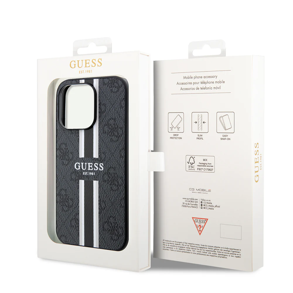 MagSafe Case for Apple iPhone 15 Pro, Guess, 4G Printed Stripes, Black - Image 6