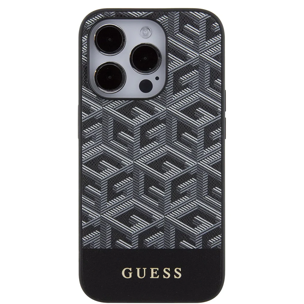 MagSafe Case for Apple iPhone 15 Pro, Guess, GCube Stripes, Black - Image 2