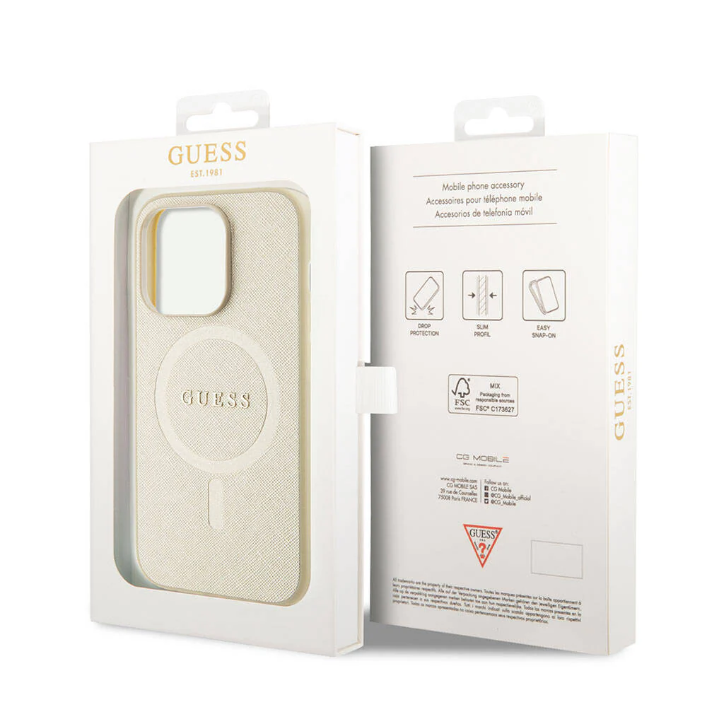 MagSafe Case for Apple iPhone 15 Pro, Guess, Saffiano, Beige - Image 6