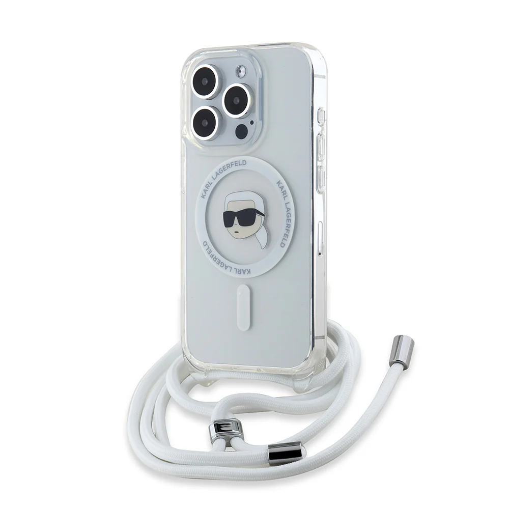 MagSafe Case for Apple iPhone 15 Pro, Karl Lagerfeld, IML Crossbody Karl's Head, Transparent