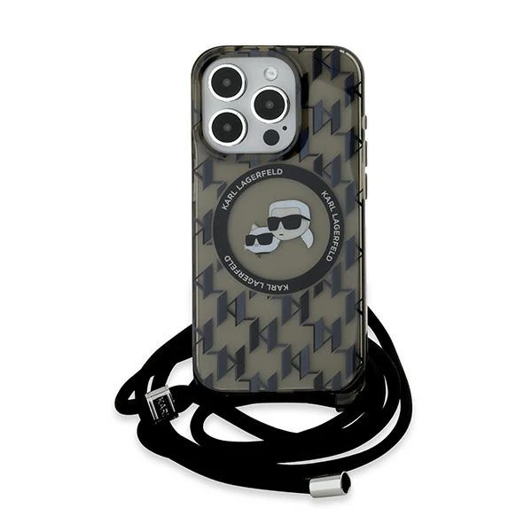 MagSafe Case for Apple iPhone 15 Pro, Karl Lagerfeld, IML Crossbody Monogram Karl & Choupette's Heads, Black - Image 2