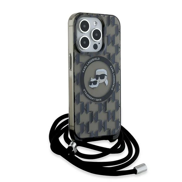 MagSafe Case for Apple iPhone 15 Pro, Karl Lagerfeld, IML Crossbody Monogram Karl & Choupette's Heads, Black - Image 4