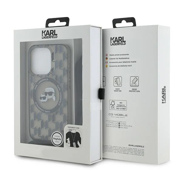 MagSafe Case for Apple iPhone 15 Pro, Karl Lagerfeld, IML Crossbody Monogram Karl & Choupette's Heads, Black - Image 6