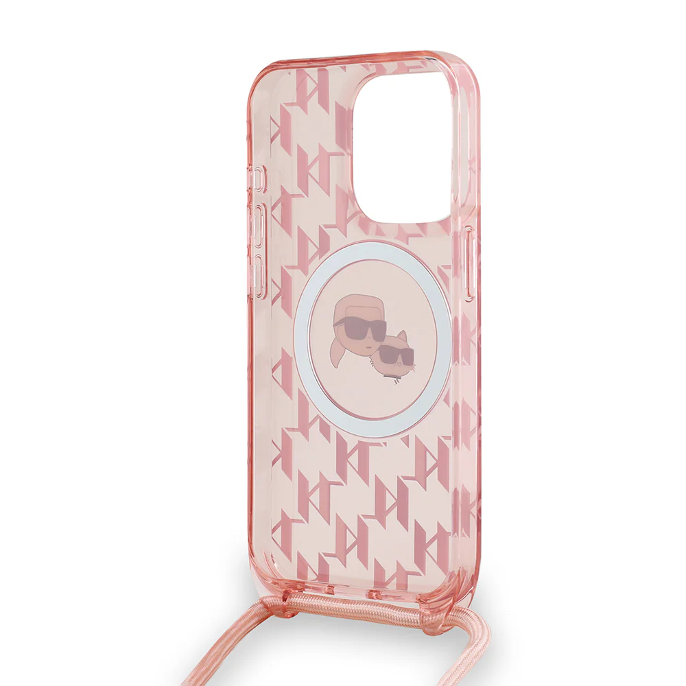 MagSafe Case for Apple iPhone 15 Pro, Karl Lagerfeld, IML Crossbody Monogram Karl & Choupette's Heads, Pink - Image 5