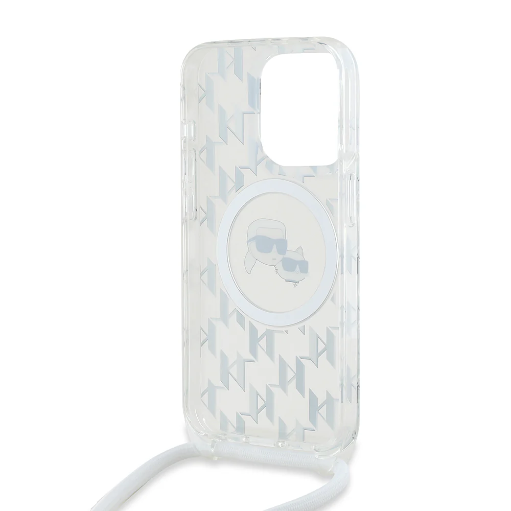MagSafe Case for Apple iPhone 15 Pro, Karl Lagerfeld, IML Crossbody Monogram Karl & Choupette's Heads, Transparent - Image 4
