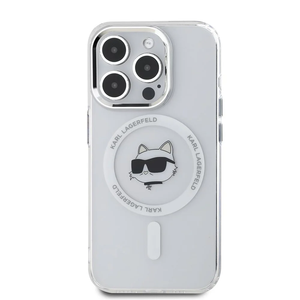 MagSafe Case for Apple iPhone 15 Pro, Karl Lagerfeld, IML Metal Choupette's Head, White - Image 4