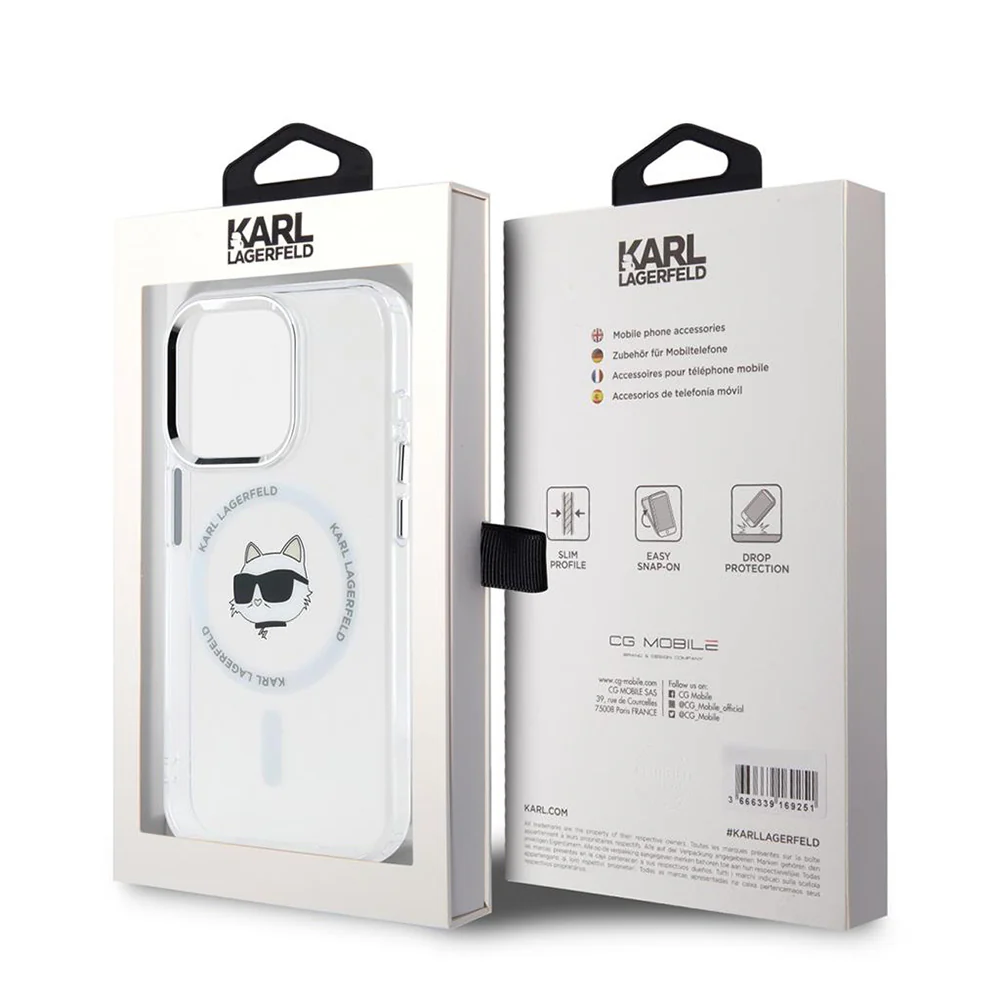 MagSafe Case for Apple iPhone 15 Pro, Karl Lagerfeld, IML Metal Choupette's Head, White - Image 6