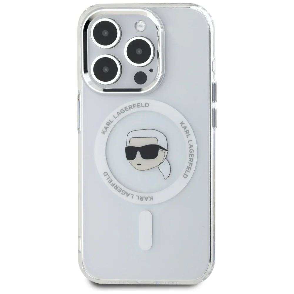 MagSafe Case for Apple iPhone 15 Pro, Karl Lagerfeld, IML Metal Karl's Head, White - Image 4