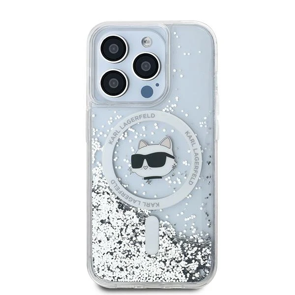 MagSafe Case for Apple iPhone 15 Pro, Karl Lagerfeld, Liquid Glitter Choupette Head, Transparent - Image 3