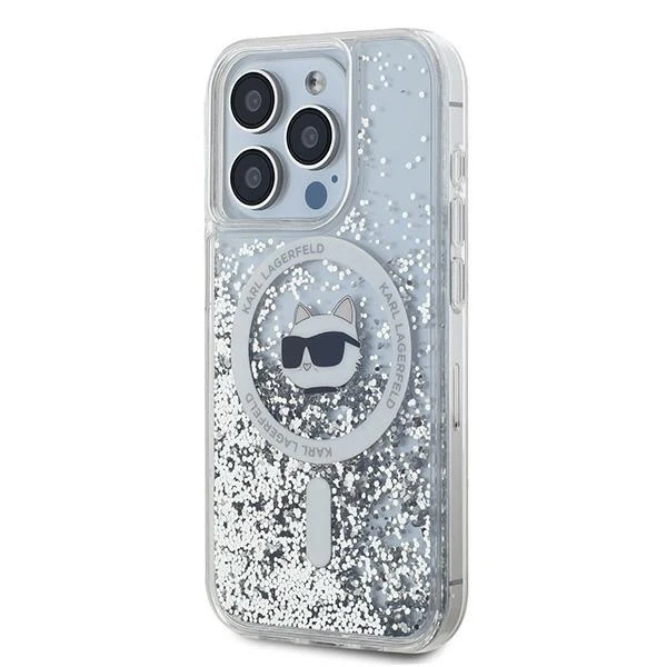 MagSafe Case for Apple iPhone 15 Pro, Karl Lagerfeld, Liquid Glitter Choupette Head, Transparent - Image 5
