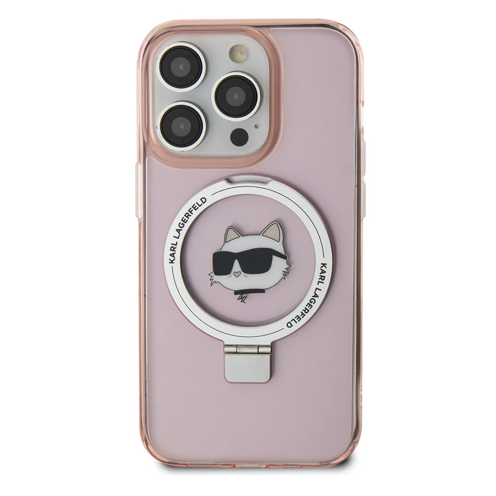 MagSafe Case for Apple iPhone 15 Pro, Karl Lagerfeld, Ring Stand Choupette's Head, Pink - Image 3