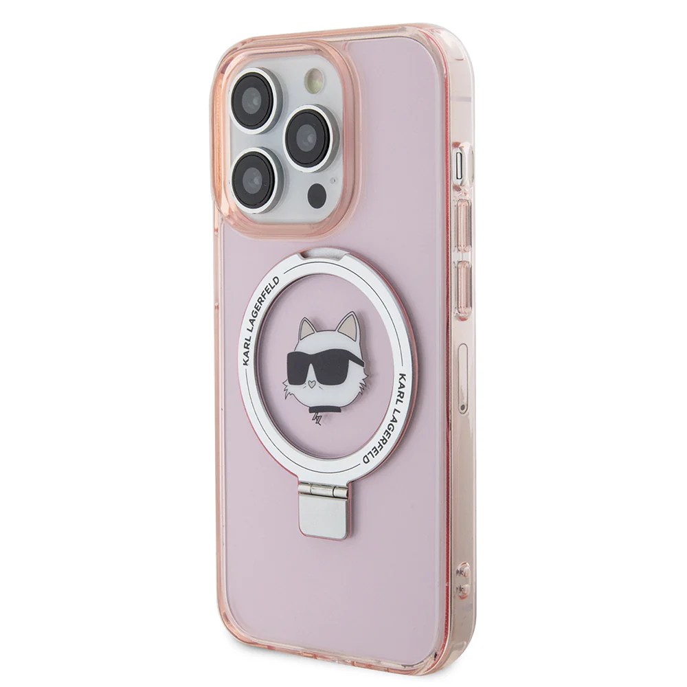 MagSafe Case for Apple iPhone 15 Pro, Karl Lagerfeld, Ring Stand Choupette's Head, Pink - Image 4