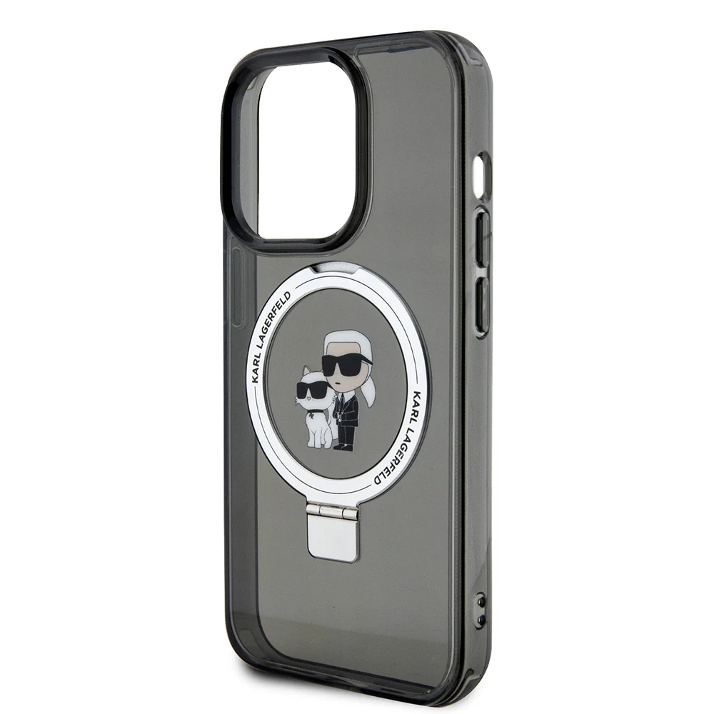 MagSafe Case for Apple iPhone 15 Pro, Karl Lagerfeld, Ring Stand Karl & Choupette, Black - Image 3