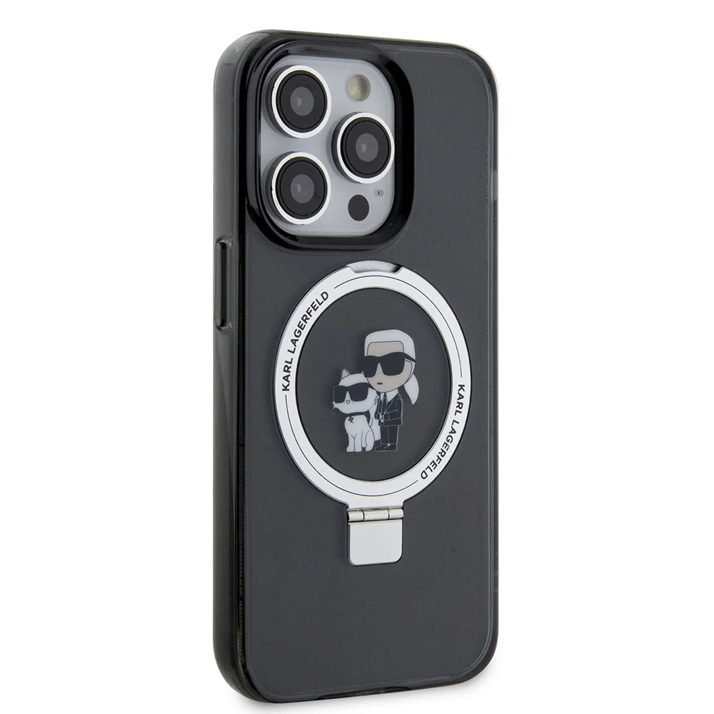 MagSafe Case for Apple iPhone 15 Pro, Karl Lagerfeld, Ring Stand Karl & Choupette, Black - Image 6