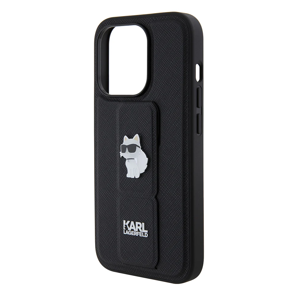 MagSafe Case for Apple iPhone 15 Pro, Karl Lagerfeld, Saffiano Gripstand Choupette, Black - Image 3