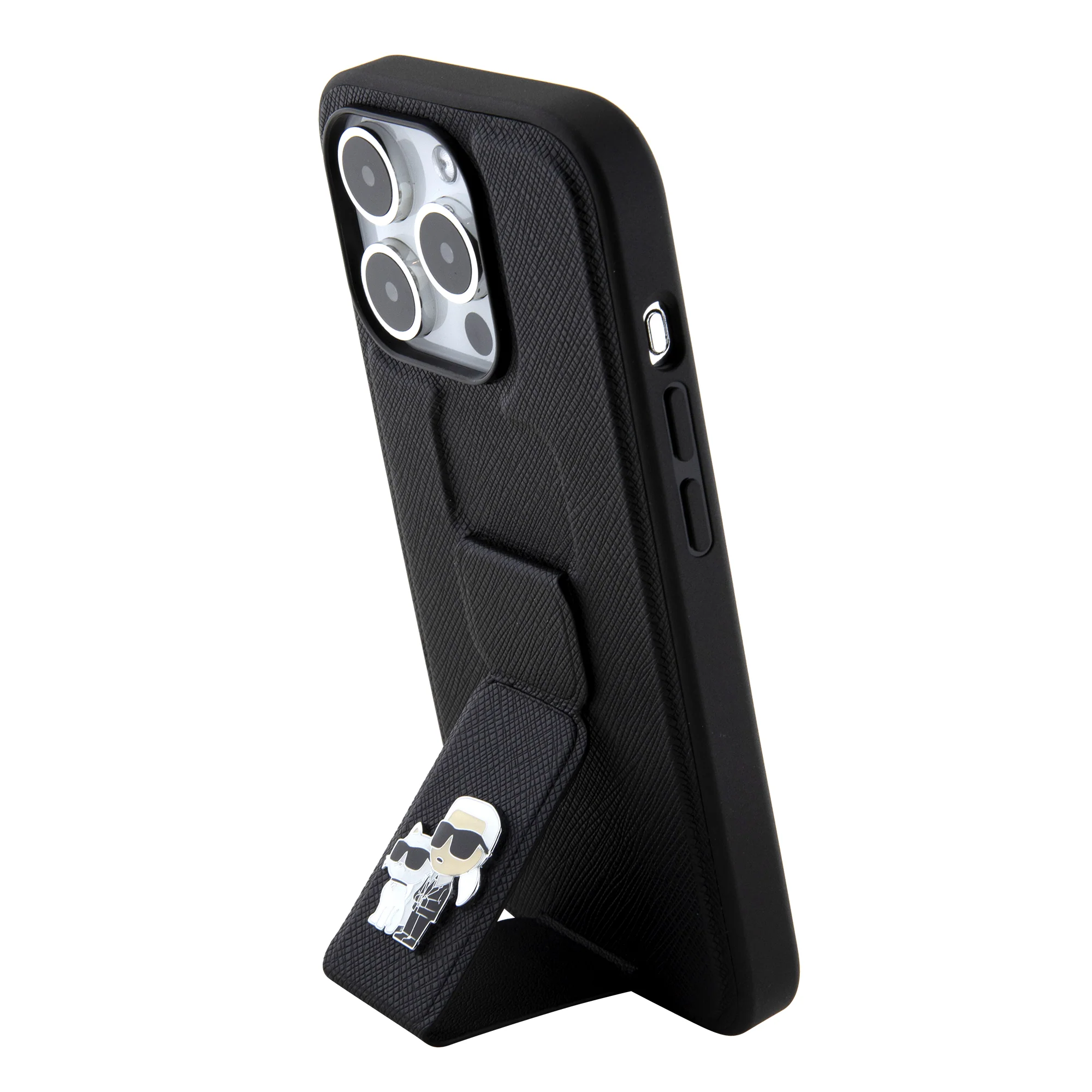 MagSafe Case for Apple iPhone 15 Pro, Karl Lagerfeld, Saffiano Gripstand Karl & Choupette, Black - Image 3