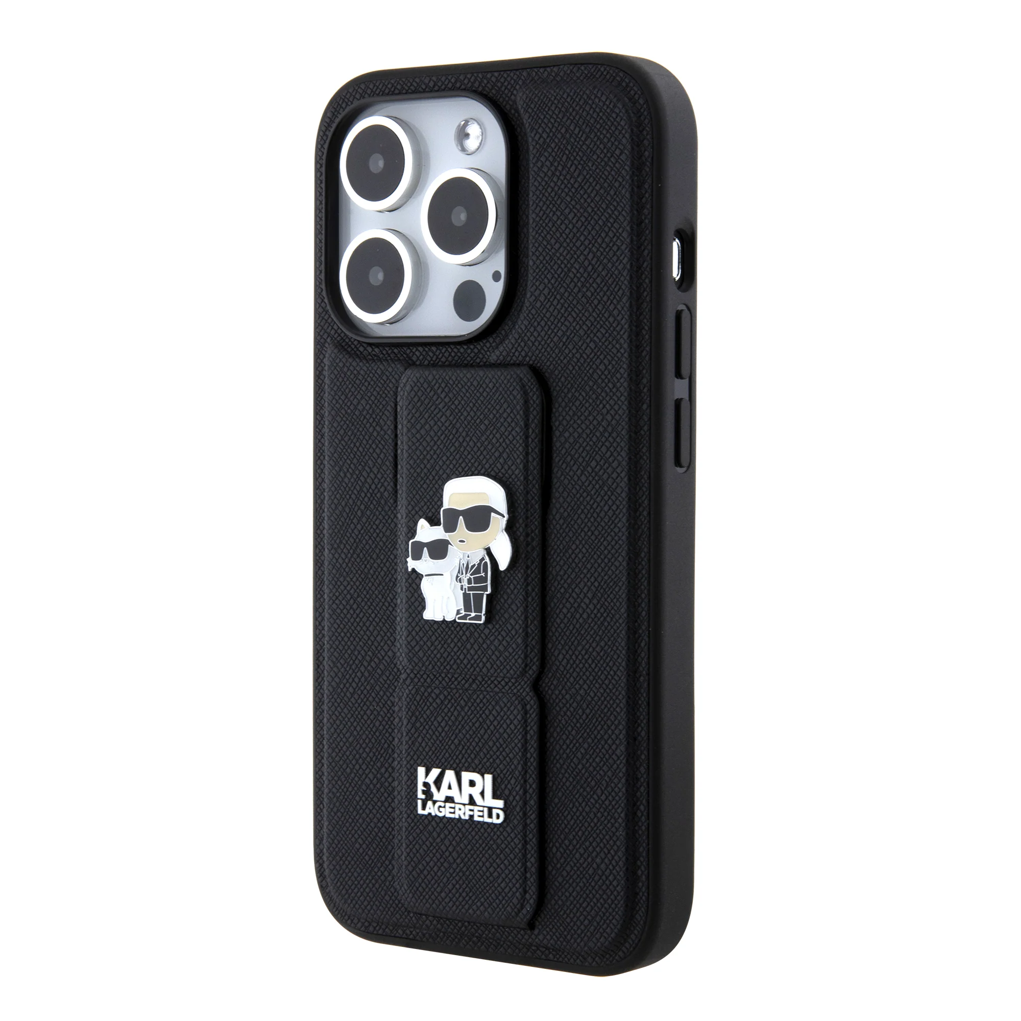 MagSafe Case for Apple iPhone 15 Pro, Karl Lagerfeld, Saffiano Gripstand Karl & Choupette, Black - Image 4