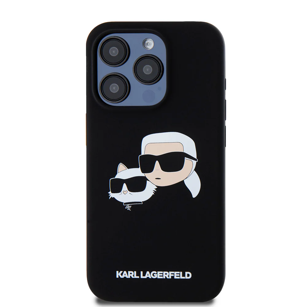 MagSafe Case for Apple iPhone 15 Pro, Karl Lagerfeld, Silicone Karl & Choupette's Heads, Black - Image 3