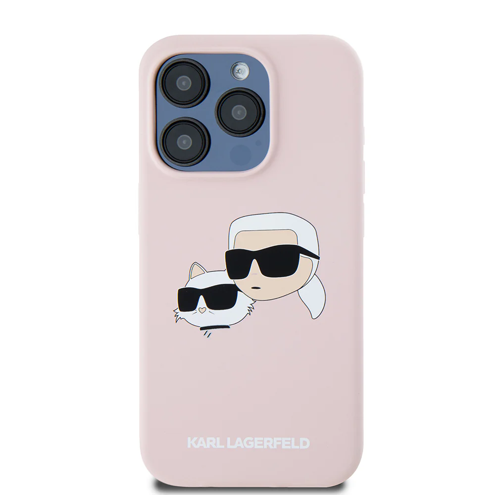 MagSafe Case for Apple iPhone 15 Pro, Karl Lagerfeld, Silicone Karl & Choupette's Heads, Pink - Image 2