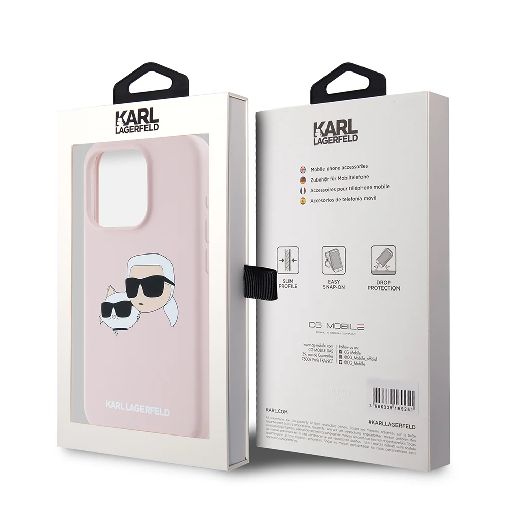 MagSafe Case for Apple iPhone 15 Pro, Karl Lagerfeld, Silicone Karl & Choupette's Heads, Pink - Image 7