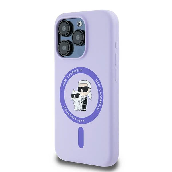 MagSafe Case for Apple iPhone 15 Pro, Karl Lagerfeld, Silicone Ring Karl & Choupette, Purple - Image 5