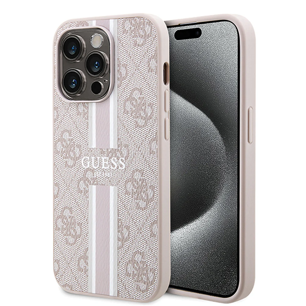 MagSafe Case for Apple iPhone 15 Pro Max, Guess, 4G Printed Stripes, Pink