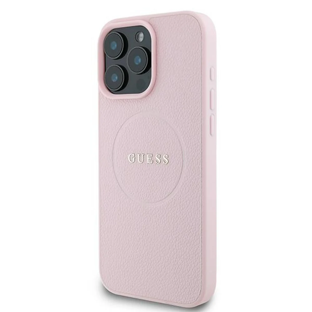 MagSafe Case for Apple iPhone 15 Pro Max, Guess, Grained Gold Ring, Pink - Image 3