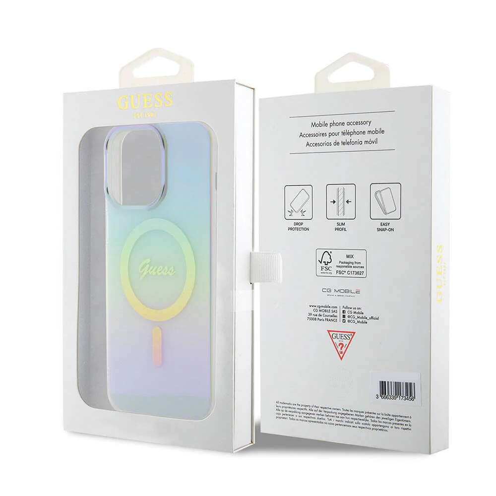 MagSafe Case for Apple iPhone 15 Pro Max, Guess, IML Iridescent, Turquoise - Image 7