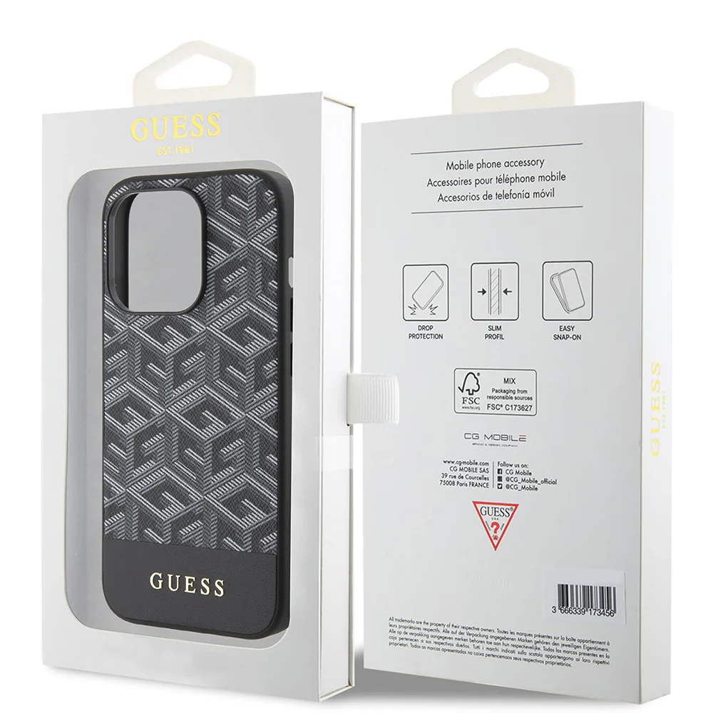 MagSafe Case for Apple iPhone 15 Pro Max, Guess, PU G Cube, Black - Image 6