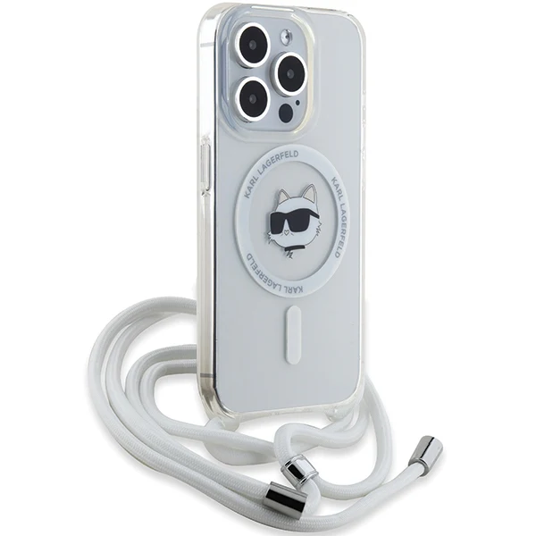 MagSafe Case for Apple iPhone 15 Pro Max, Karl Lagerfeld, IML Crossbody Choupette's Head with Strap, Transparent - Image 4