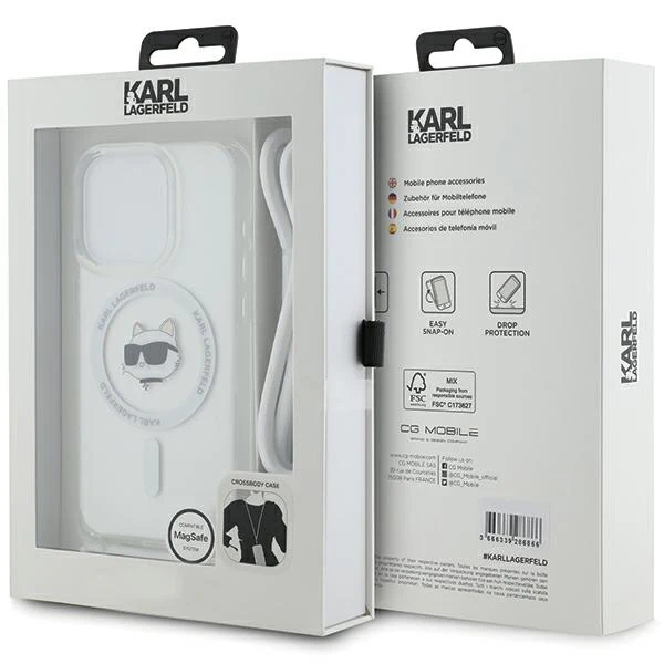 MagSafe Case for Apple iPhone 15 Pro Max, Karl Lagerfeld, IML Crossbody Choupette's Head with Strap, Transparent - Image 6