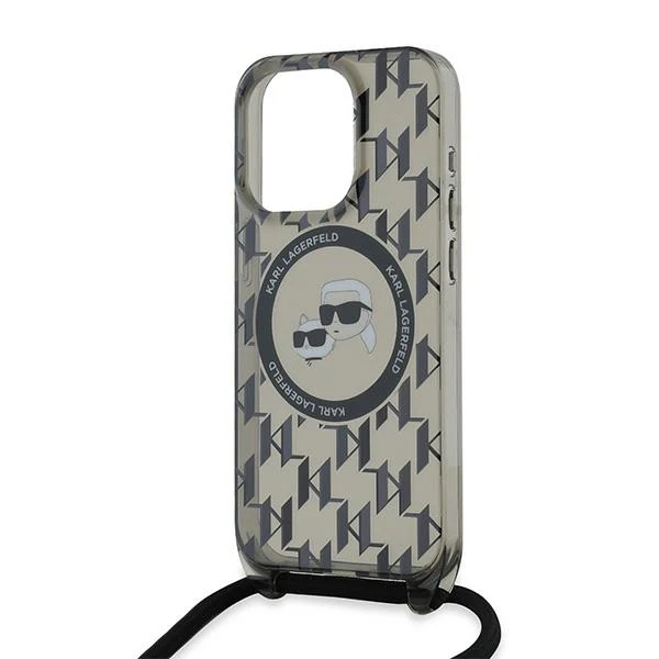 MagSafe Case for Apple iPhone 15 Pro Max, Karl Lagerfeld, IML Crossbody Monogram Karl & Choupette's Heads, Black - Image 3
