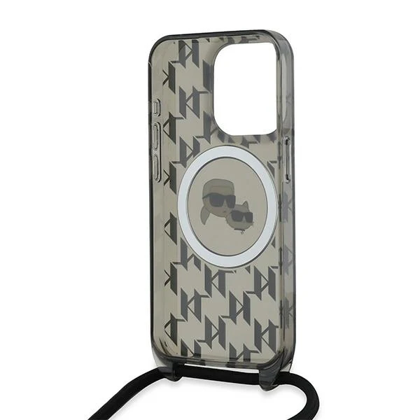 MagSafe Case for Apple iPhone 15 Pro Max, Karl Lagerfeld, IML Crossbody Monogram Karl & Choupette's Heads, Black - Image 5