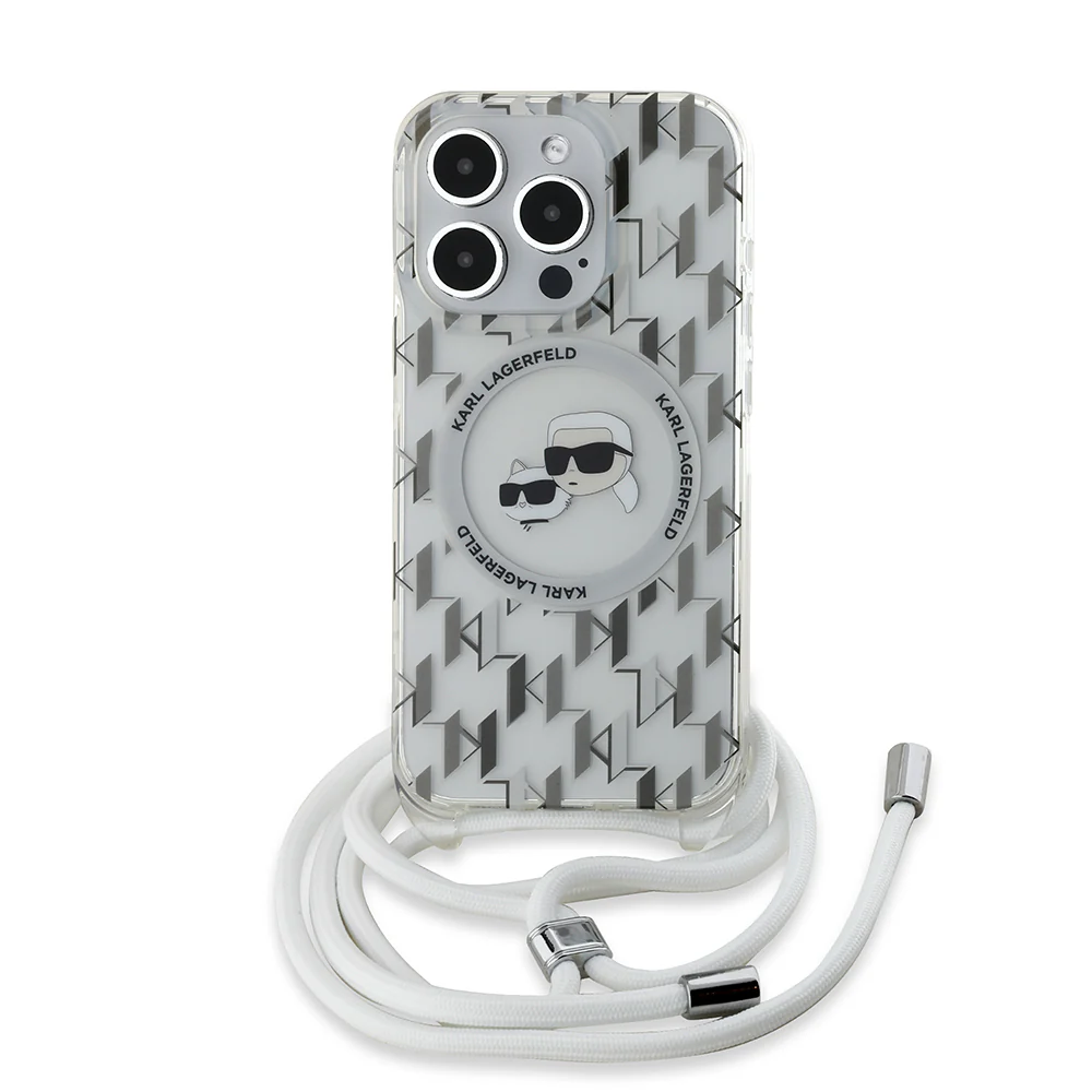MagSafe Case for Apple iPhone 15 Pro Max, Karl Lagerfeld, IML Crossbody Monogram Karl & Choupette's Heads, Transparent - Image 2