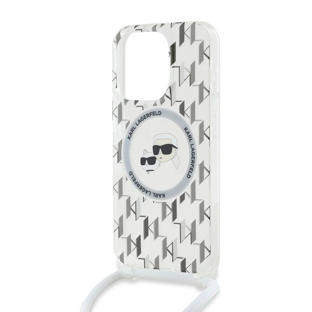 MagSafe Case for Apple iPhone 15 Pro Max, Karl Lagerfeld, IML Crossbody Monogram Karl & Choupette's Heads, Transparent - Image 3