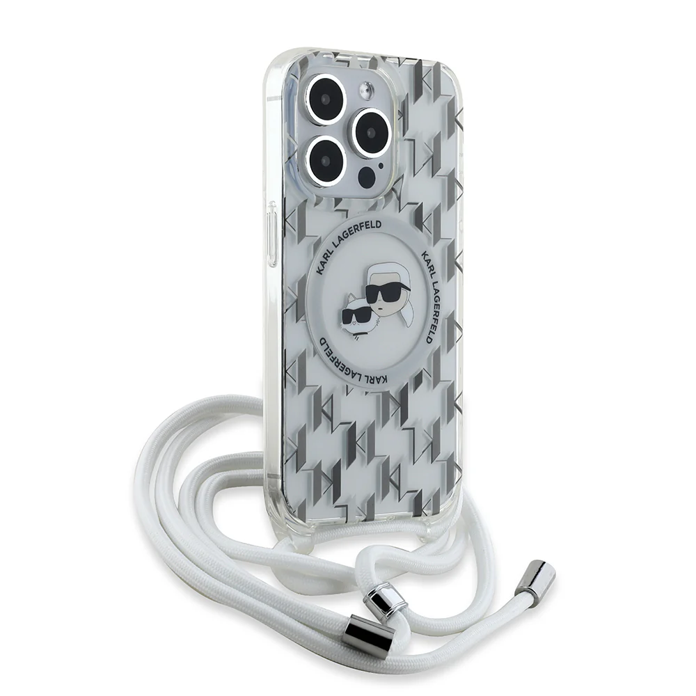 MagSafe Case for Apple iPhone 15 Pro Max, Karl Lagerfeld, IML Crossbody Monogram Karl & Choupette's Heads, Transparent - Image 4