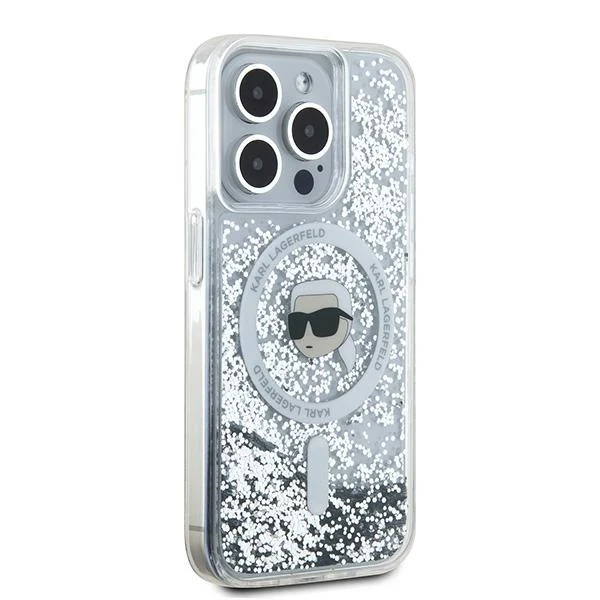 MagSafe Case for Apple iPhone 15 Pro Max, Karl Lagerfeld, Liquid Glitter Karl's Head, Transparent - Image 6