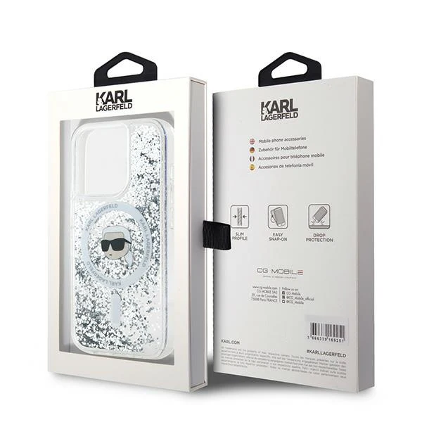 MagSafe Case for Apple iPhone 15 Pro Max, Karl Lagerfeld, Liquid Glitter Karl's Head, Transparent - Image 7