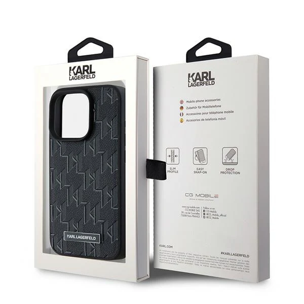 MagSafe Case for Apple iPhone 15 Pro Max, Karl Lagerfeld, Monogram Metal Logo, Black - Image 7