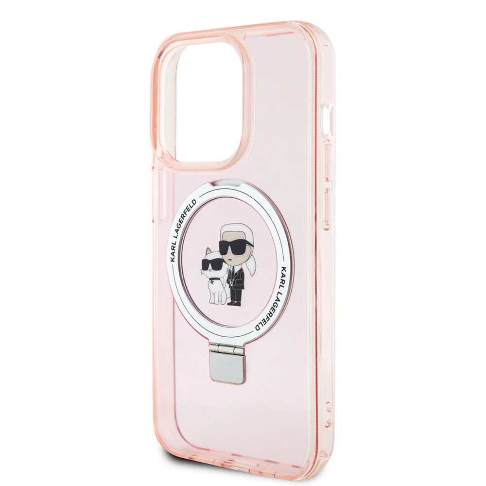 MagSafe Case for Apple iPhone 15 Pro Max, Karl Lagerfeld, Ring Stand Karl & Choupette, Pink - Image 2