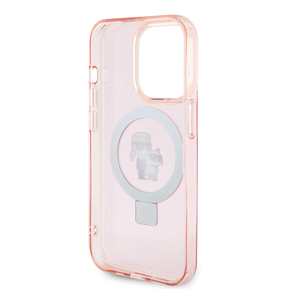 MagSafe Case for Apple iPhone 15 Pro Max, Karl Lagerfeld, Ring Stand Karl & Choupette, Pink - Image 4